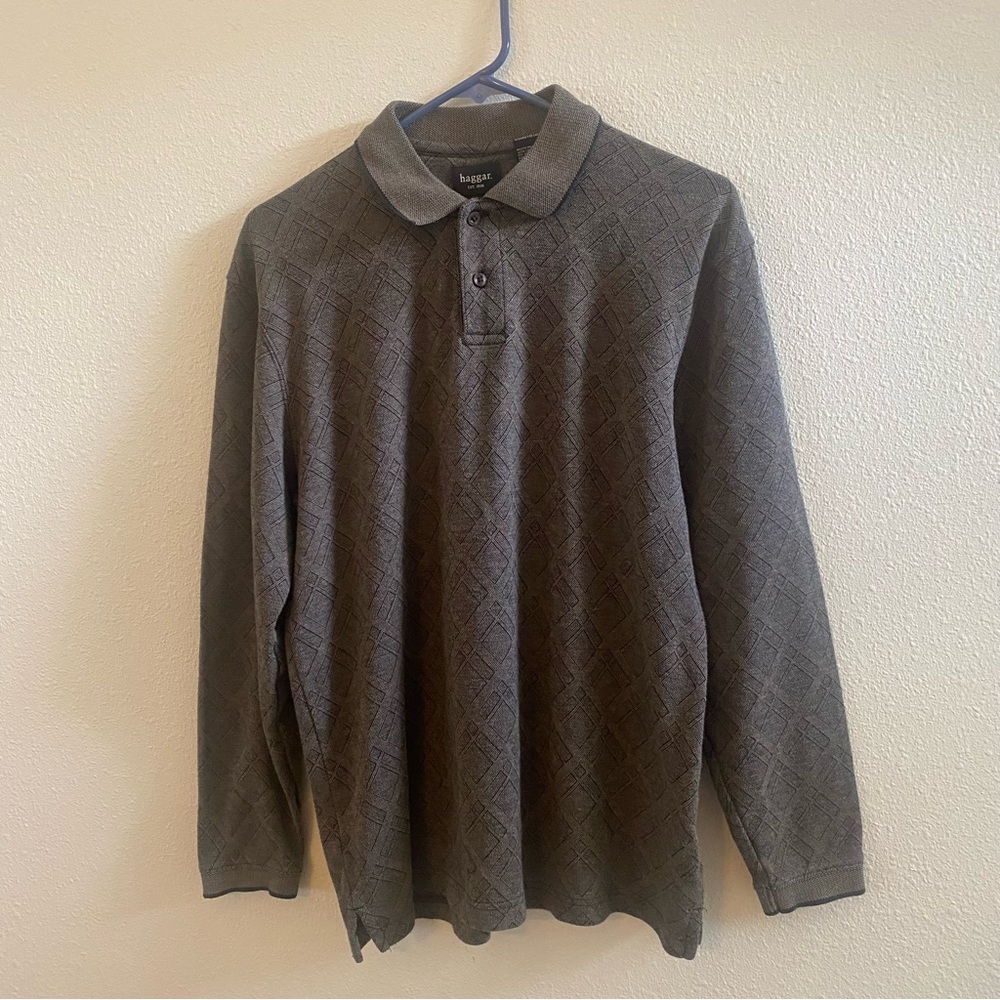2/$12 Haggar Collared Long Sleeve Diamond Pattern Polo Shirt Men’s Size Medium